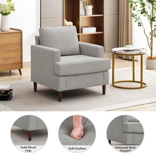 Miniatura 4 de Weture Silla de Acento Mid-Century, Sillón Moderno de Tela de Lino con Brazos para Sala de Estar, Cómodas Sillas de Acento Tapizadas de Lectura