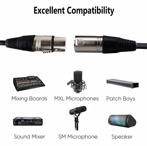 Miniatura 8 de Conector XLR de 5 pines, cable de micrófono XLR, conexiones equilibradas macho a hembra para micrófono e interfaz de audio (9.8 ft/10 pies)