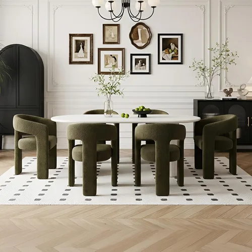 Miniatura 23 de Silla de Comedor Moderna de Chenilla Tipo Barril Tapizada en Tela, Silla de Comedor con Brazo, Cómoda Silla Auxiliar de Acento para Cocina/Sala