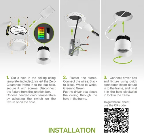 Miniatura 8 de ASD Luces LED empotrables sin moldura de 1 pulgada, 7W 120V Triac redondas para uso comercial, iluminación regulable sin lata para techo con caja