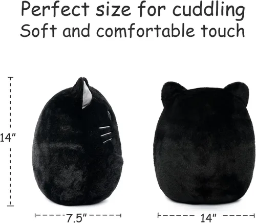 Miniatura 9 de WEIGEDU Gatito negro de peluche con ojos bordados para niño y niña, decoración de Halloween, cojín de almohada, sofá, regalos de inauguración
