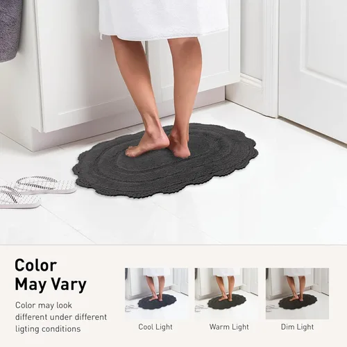 Miniatura 6 de Chardin home Griffin - Alfombra de baño ovalada de ganchillo gris, 100 % algodón con borde de ganchillo hecho a mano, 21 x 34 pulgadas, alfombra