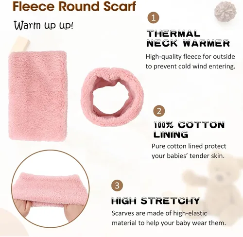 Miniatura 5 de Conjunto de gorro y manoplas de forro polar para bebé, gorro de invierno para niños pequeños, bufanda cálida con orejas de bebé, bufandas