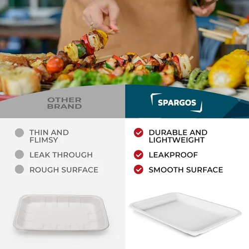Miniatura 7 de Paquete de 100 bandejas de alimentos desechables de servicio pesado de 14 pulgadas, platos de papel grandes compostables, juego de bandejas de Blanco