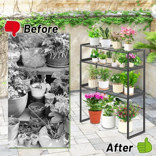 Miniatura 7 de Soporte de metal para plantas para interiores y exteriores, 3 niveles en maceta, estante para plantas, estante de exhibición de macetas resistente 3