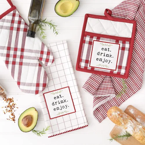 Miniatura 3 de DII Home Sweet Farmhouse Kitchen Collection, manoplas de horno, juego de toallas de cocina, color rojo granero, 4