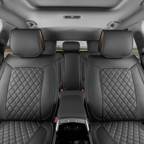 Miniatura 26 de MotorBox Haven Series - Fundas de asiento de piel de napa, para automóviles, edición Lux, fundas de asiento delantero con costuras de diamante