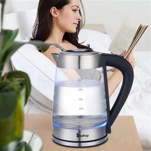 Miniatura 5 de Hervidor eléctrico, hervidor de agua caliente de vidrio de 2.5 L y 1200 W, hervidor de café y té y caldera de agua caliente, apagado automático