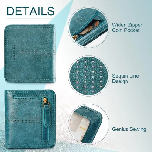 Miniatura 6 de APHISON Billetera para mujer, delgada y pequeña, cartera RFID para mujer, azul (01A125peacock Blue), Moda