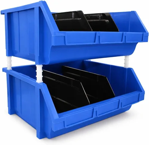 Paquete de 2 contenedores apilables extragrandes de almacenamiento – 16.5 x 14.5 x 6.9 pulgadas, organizador resistente, diseño colgante y de AZUL 2