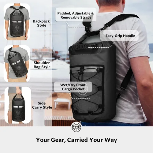 Miniatura 3 de STOVER 5/10/25/30/40/55L Waterproof Dry Bag- Roll-Top Backpack w/Phone Case- Kayaking, Hiking, Camping, Boating- Men/Women 25L Negro