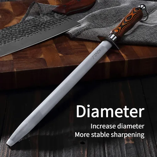 Miniatura 4 de Acero afilador de acero de 12 pulgadas, afilador de cuchillos profesional, alto carbono, líneas finas, alta dureza, varilla de afilado de cuchillo
