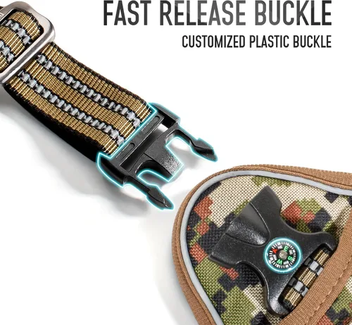 Miniatura 21 de Arnés táctico para perros medianos y grandes, verde, ajustable, sin tirones, con asa, chaleco reflectante resistente, talla L Verde militar