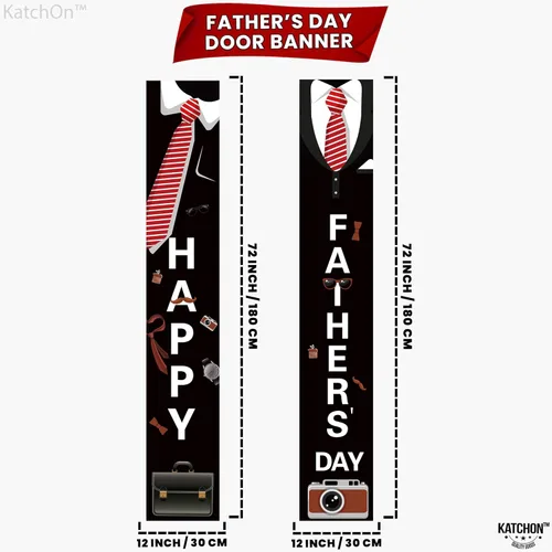 Miniatura 2 de Banner negro para puerta del día del padre, 72 x 12 pulgadas, paquete de 2 Corbata feliz día del padre para decoraciones feliz del día del padre