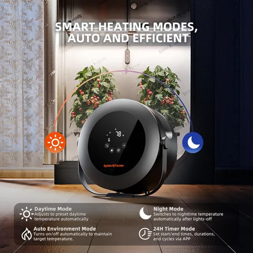 Miniatura 2 de Spider Farmer Calentador de tienda de cultivo, calentador portátil de 530 W con control de temperatura inteligente, temporizador de 24 horas