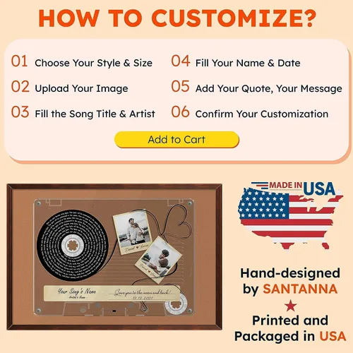 Miniatura 2 de SANTANNA Letras de canciones de música personalizadas, impresiones de cinta, fotos de amor personalizadas, nombres, texto, póster de pared
