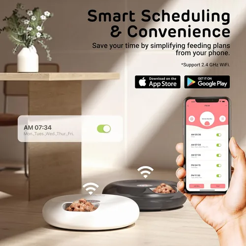 Miniatura 2 de iPettie Donut Frost - Dispensador automático de 6 comidas WiFi para gatos con control por aplicación, comedero automático para gatos de comida seca