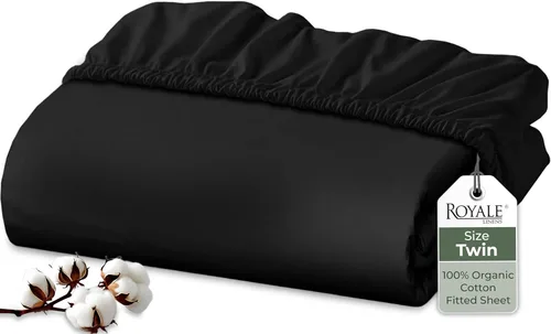 Miniatura 44 de Royale Linens Sábana bajera ajustable de algodón 100% orgánico - Tejido percal - Sábanas bajeras de bolsillo profundo súper suaves - Sábana elástica