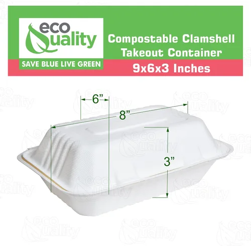 Miniatura 3 de Recipientes de alimentos rectangulares compostables con bisagras para llevar 9x6x3,Contenedores desechables para llevar, contenedores desechables