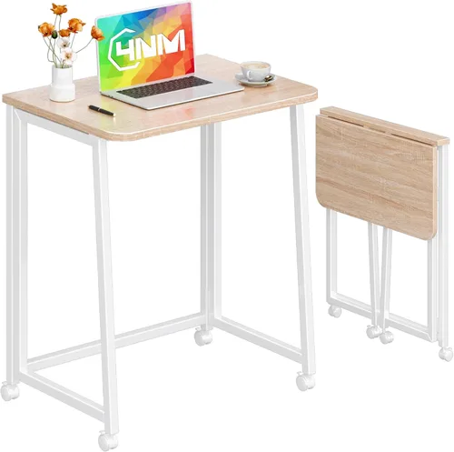 Miniatura 15 de 4NM Escritorio Pequeño Móvil Plegable de 23.6", Mesa de Computadora con Ruedas Plegable para Casa y Oficina, Mesa de Escritura y Estudio