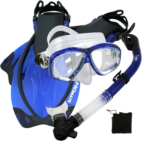 Promate Juego de esnórquel con máscara de snorkel con aletas Azul