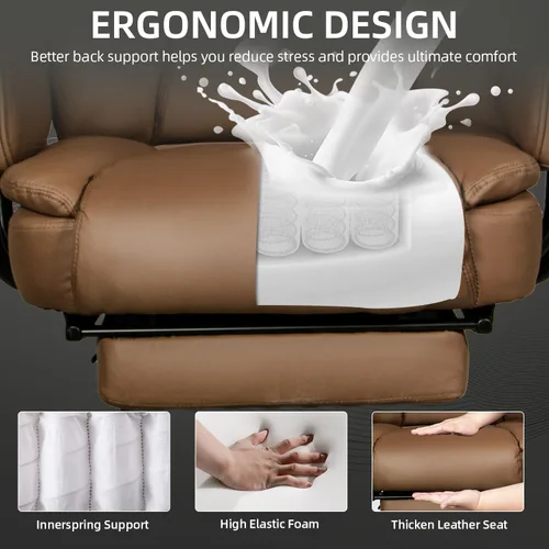 Miniatura 4 de Silla de oficina reclinable con reposapiés, sillas de escritorio de oficina en casa grandes y altas, 400 libras con respaldo alto, asiento ancho