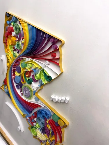Miniatura 6 de Quilled Louisiana Map v4 (Handmade) - 16"x20"x1" unfinished hard wood glass frame