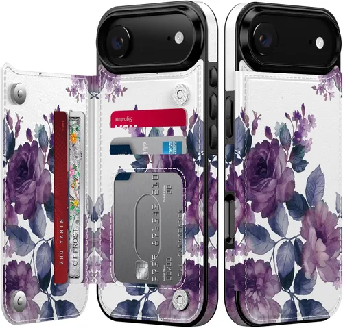Miniatura 37 de FUNMIKO Funda tipo cartera para iPhone 13 con tarjetero, bloqueo RFID, protección de grado militar y obras de arte impresas con rayos UV, cierre