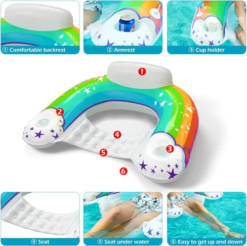 Miniatura 9 de Jasonwell Flotador de piscina con dosel – Flotadores inflables de piscina para adultos, silla flotante de piscina, flotadores para piscina, silla
