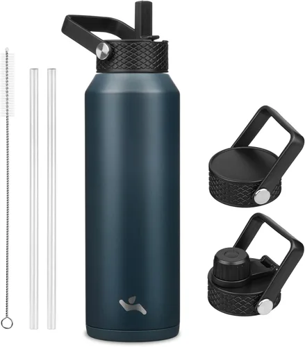 Miniatura 101 de Konokyo - Botella de agua aislada de 18 onzas, botellas deportivas de acero inoxidable con 3 tapas, verde militar
