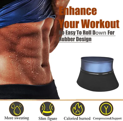 Miniatura 5 de huiming Faja reductora de cintura para hombre, cinturón de sauna, sin neopreno, cinturón adelgazante de sauna, moldeador de entrenamiento