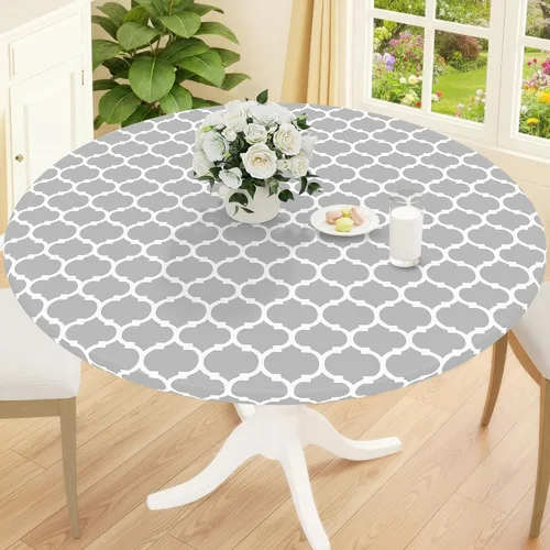 Miniatura 39 de Smiry Mantel redondo de pícnic, fundas de mesa elásticas impermeables para mesas de 18 a 24 pulgadas, manteles de vinilo con parte trasera