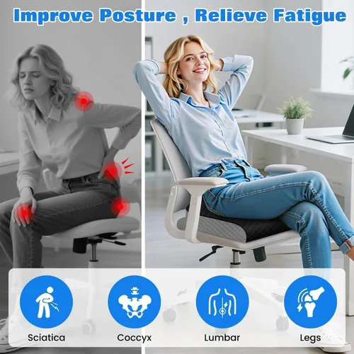 Miniatura 6 de Cojín de asiento, cojín de espuma viscoelástica para silla para aliviar el dolor de ciática y cadera, cojín antideslizante para oficina, hogar