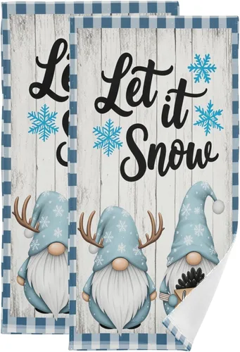 Miniatura 30 de Pfrewn Juego de 2 toallas de mano de copos de nieve azules de invierno, juego de 2 toallas de baño de nieve con purpurina brillante de zafiro de 16