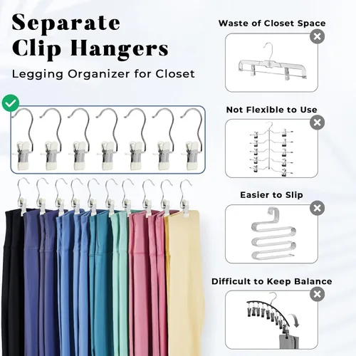Miniatura 3 de Organizadores de armario y clips de almacenamiento, paquete de 20, organizador de leggins para armario, perchas para pantalones de yoga, clips