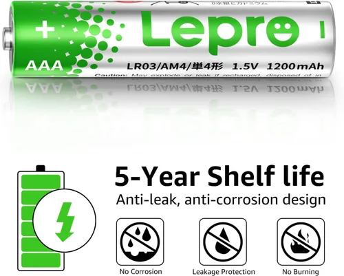 Miniatura 3 de Lepro - Paquete de 100 pilas AAA, pilas triple A con potencia ultra duradera – Alto rendimiento, 1.5V a prueba de fugas, pilas alcalinas AAA