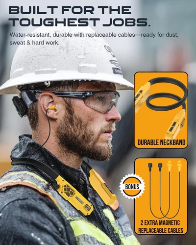 Miniatura 5 de MIPEACE Auriculares Bluetooth con banda para el cuello, 2 en 1 Auriculares de Trabajo Alrededor del Cuello - Auriculares Aprobados por OSHA