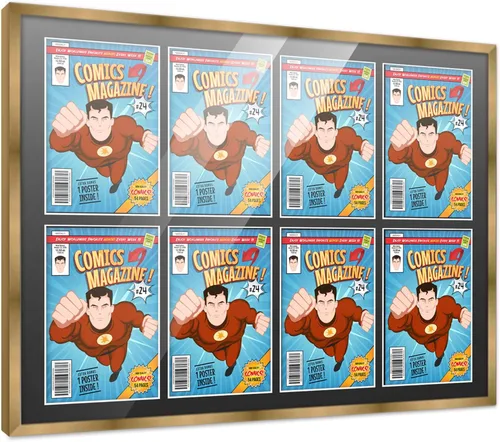 Miniatura 126 de Poster Palooza Marco de cómic con paspartú para 1 cómic de la Edad de Bronce publicado entre 1970 y 1985, marco de cómic negro para cómic de 7.25 x