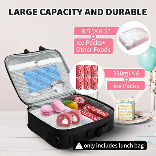 Miniatura 5 de Lonchera Aislante de Gato Negro lonchera para Adolescente Niña Niño Niña Caja Bento Reutilizable Gran Capacidad Portátil Impermeable A Prueba