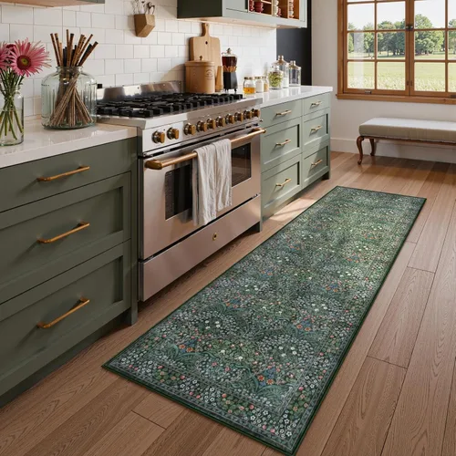 Miniatura 14 de Lahome Tapete floral lavable, suave, para entrada y cocina, 2 x 3 pies, antideslizante, bohemio, ultradelgado, fácil de limpiar, para interior, Azul