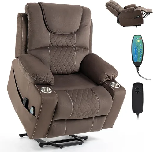 Miniatura 13 de Silla reclinable eléctrica de gran tamaño para personas grandes y altas, silla reclinable eléctrica grande de 25 pulgadas con masaje y calefacción