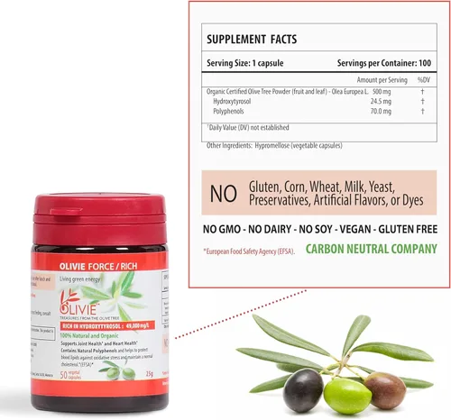 Miniatura 3 de Cápsulas de extracto de hoja de olivo orgánico Olivie Force/Rich Suplemento de polifenol antioxidante para adultos Suplemento de apoyo