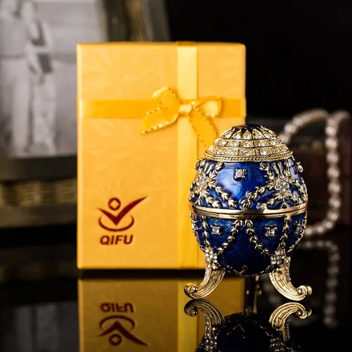 Miniatura 7 de QIFU Pintado a mano esmaltado estilo huevo Faberge decorativo esmalte baratija caja con bisagras regalo único para la decoración del hogar