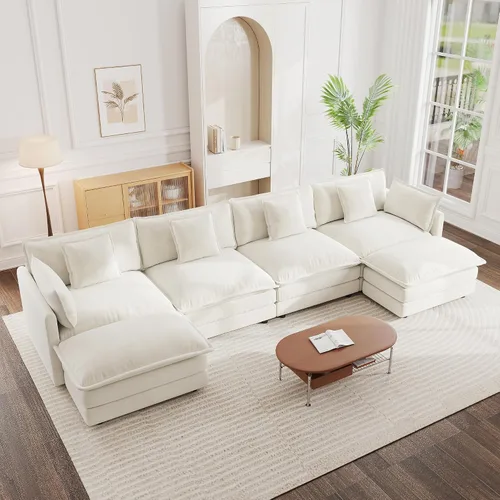 Miniatura 16 de mikibama - Sofá seccional modular, sofá en forma de L de 76.4 pulgadas para sala de estar, sofá cama cómodo tipo nube con otomano móvil, combinación
