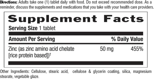Miniatura 6 de Country Life Zinc 50 mg, quelato de aminoácidos, 100 tabletas, certificado sin gluten, certificado vegano, verificado sin OMG