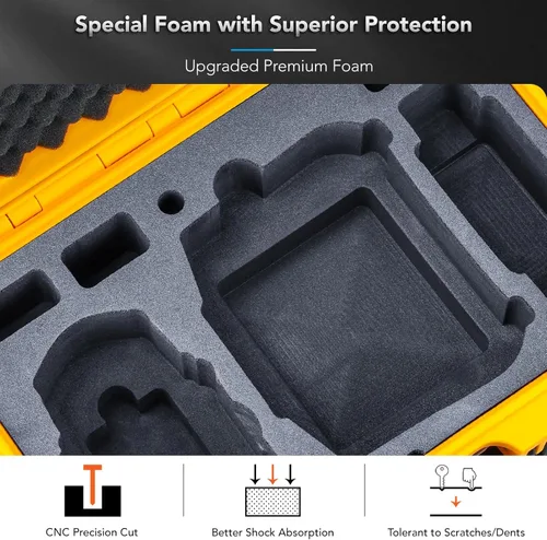Miniatura 4 de Lykus Titan MM410 Estuche Rígido Impermeable (Amarillo) para DJI Mini 4 Pro/Mini 3/Pro y DJI RC 2/RC/RC-N2/N1, Soporte para 7 baterías y cordón RC