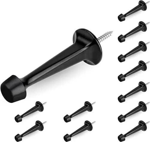 HOMOTEK - Paquete de 12 topes de puerta rígidos sólidos resistentes con punta de goma suave, tope de puerta de zinc fundido para proteger la pared y