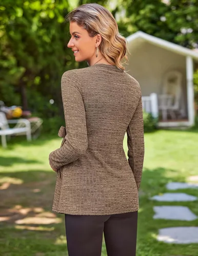Miniatura 5 de Ekouaer Camisas de maternidad de manga larga para mujer, blusas casuales de punto acanalado para embarazadas, tallas S-XXL