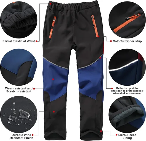 Miniatura 4 de Toomett Pantalones cargo de nieve para niños, niñas y niños al aire libre con forro polar suave Shell senderismo pesca esquí pantalones aislados