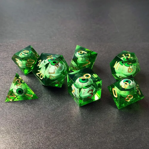 Miniatura 12 de BESCON - Juego de dados poliédricos con núcleo líquido con bordes afilados, dados poliédricos con borde de afeitar con globo ocular rodante